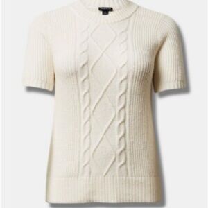Torrid White Cable Knit Short-Sleeve Sweater